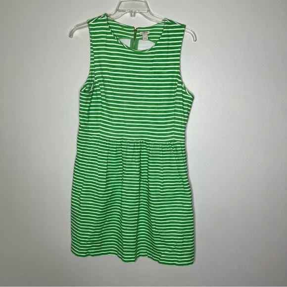 J. Crew Factory Green and White Stripe Sleeveless Exposed Zipper Dress Size XL - Picture 1 of 9